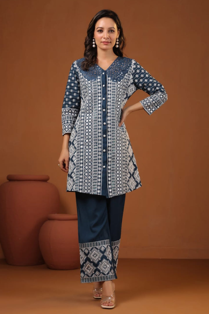 Sanmati Mirage embroidery cotton co-ord set