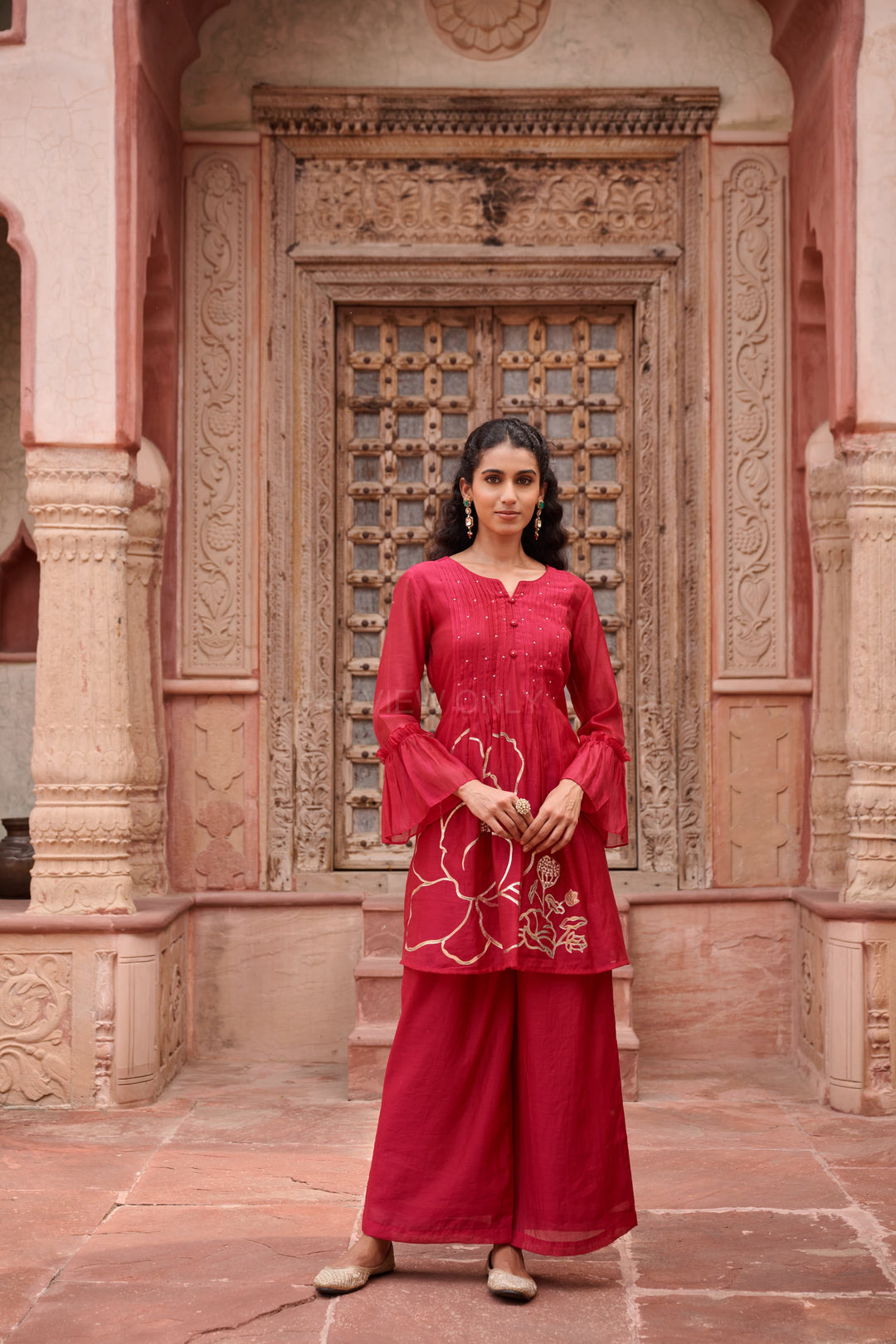 Gaurisha cardinal mul chanderi  embroidery premium suit set