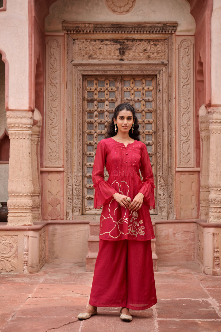 Gaurisha cardinal mul chanderi  embroidery premium suit set