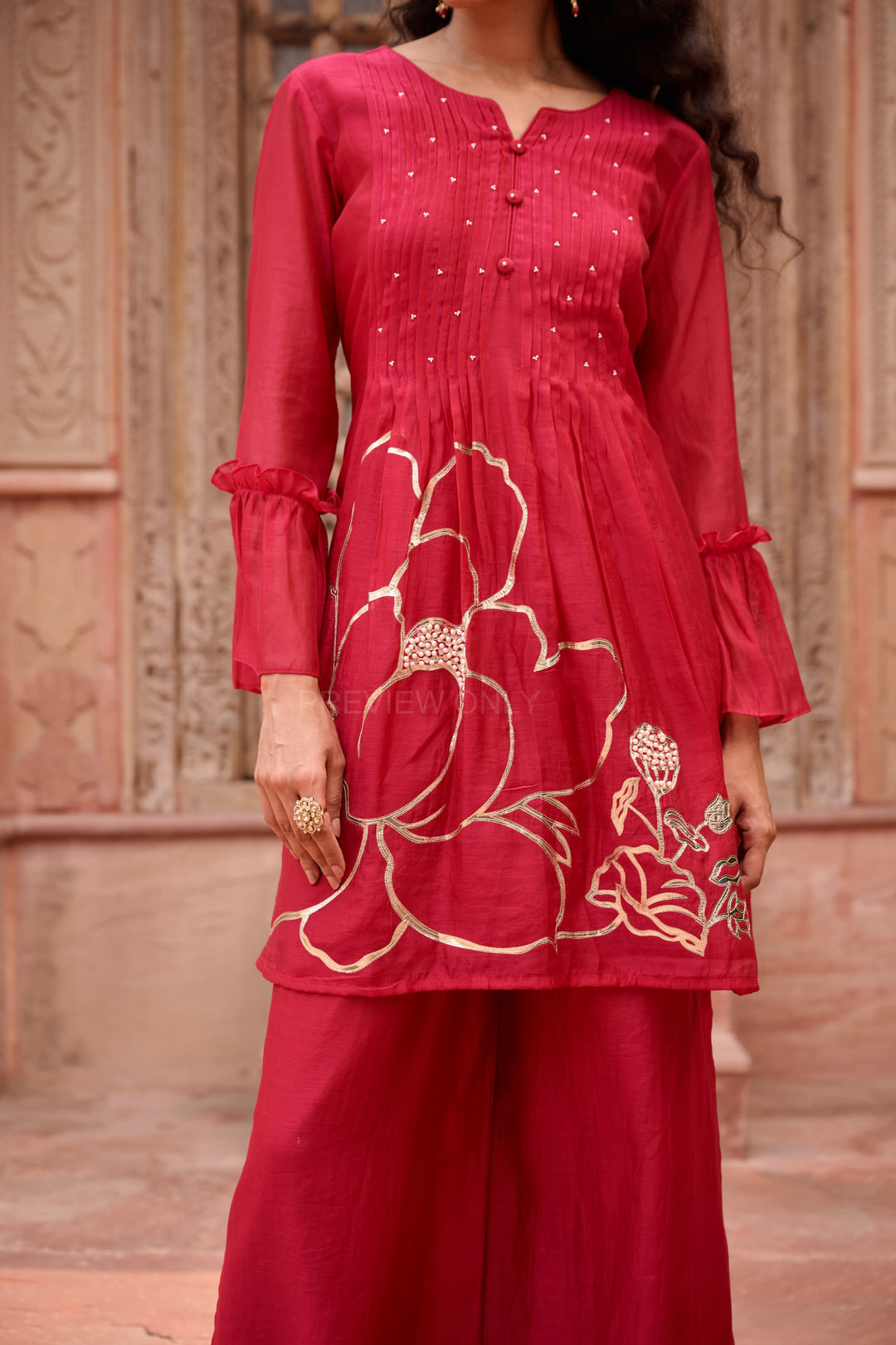 Gaurisha cardinal mul chanderi  embroidery premium suit set