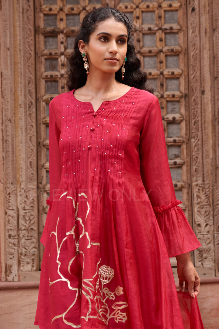 Gaurisha cardinal mul chanderi  embroidery premium suit set