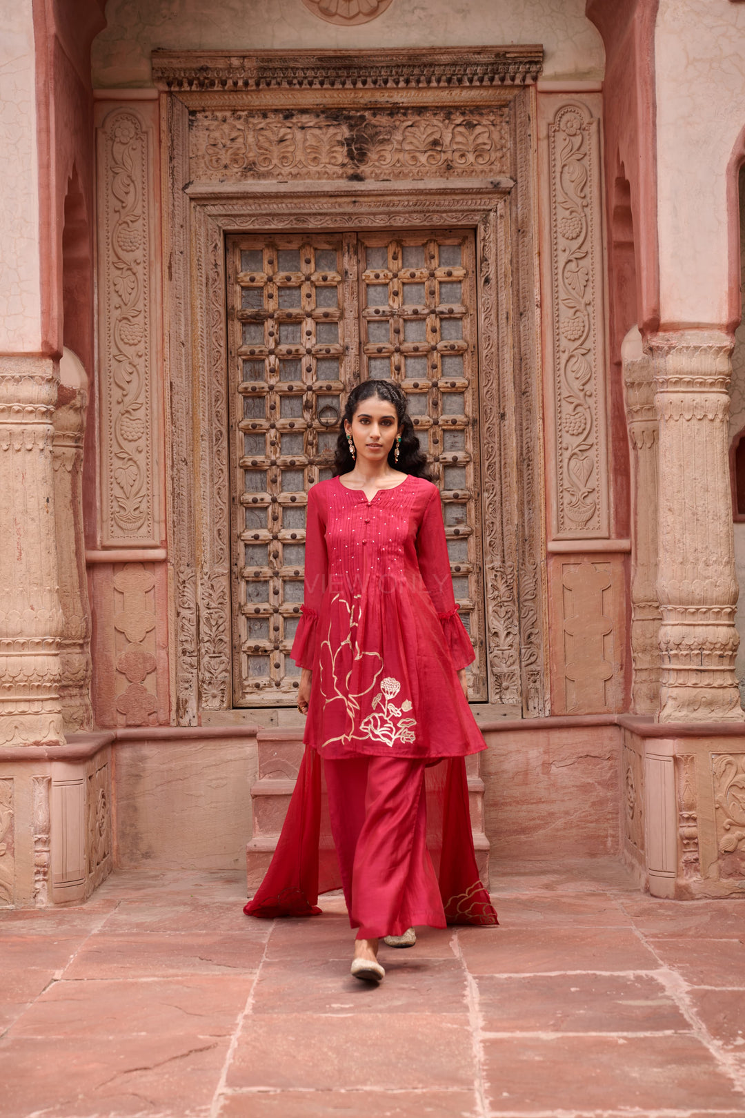 Gaurisha cardinal mul chanderi  embroidery premium suit set