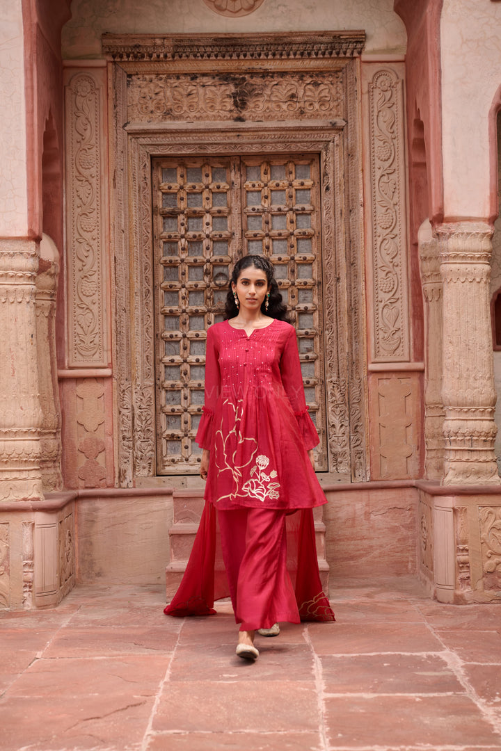 Gaurisha cardinal mul chanderi  embroidery premium suit set