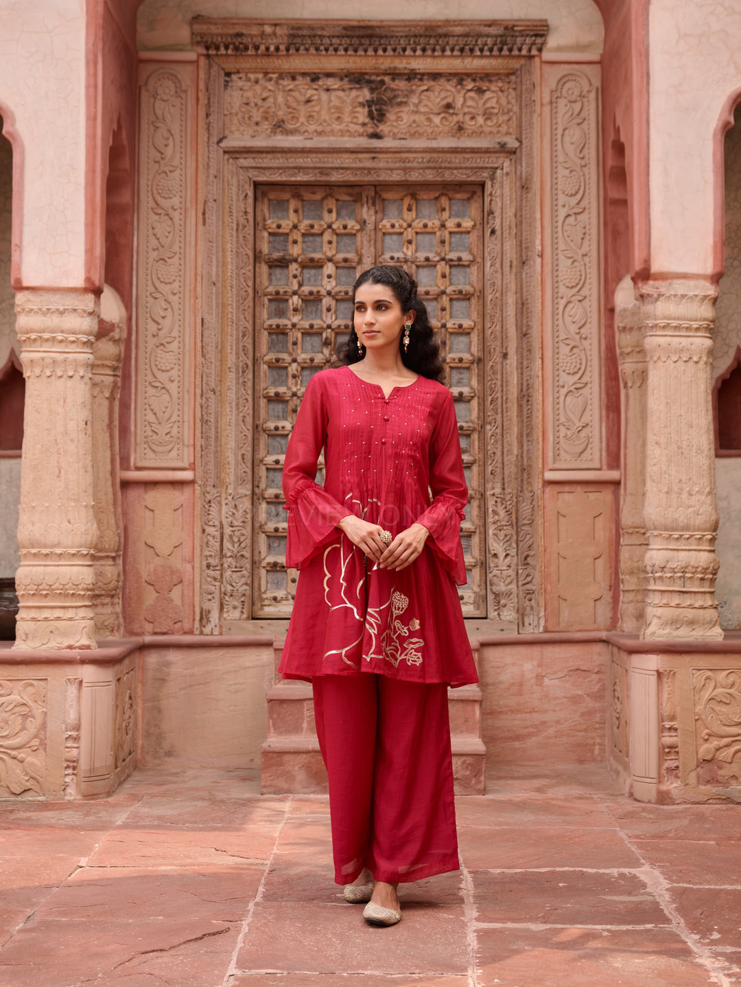 Gaurisha cardinal mul chanderi  embroidery premium suit set