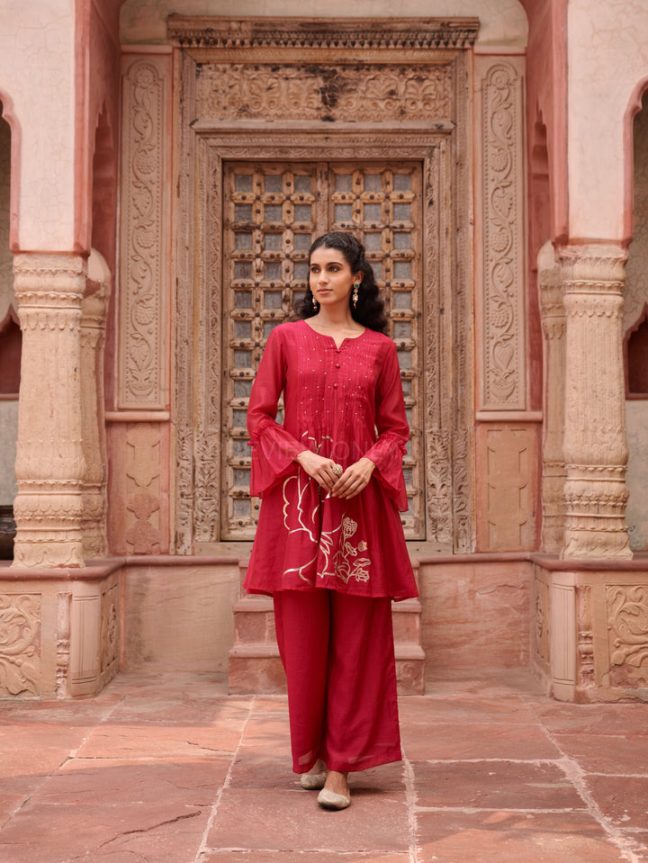 Gaurisha cardinal mul chanderi  embroidery premium suit set