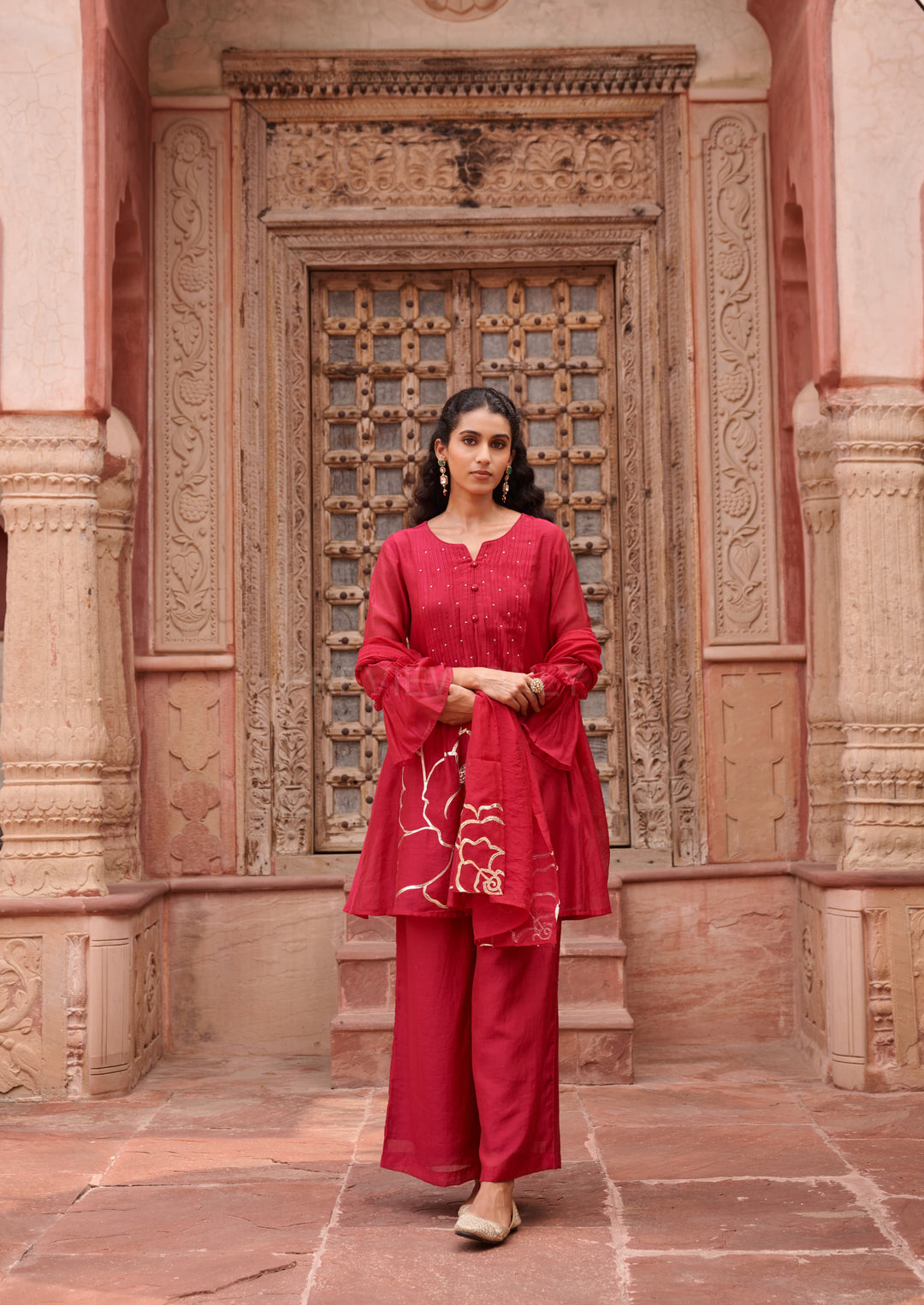 Gaurisha cardinal mul chanderi  embroidery premium suit set
