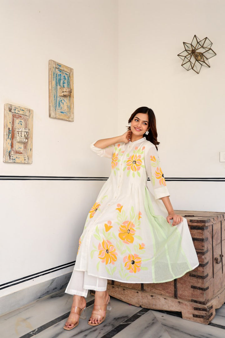 Tiara sunflower cotton kurta pant set