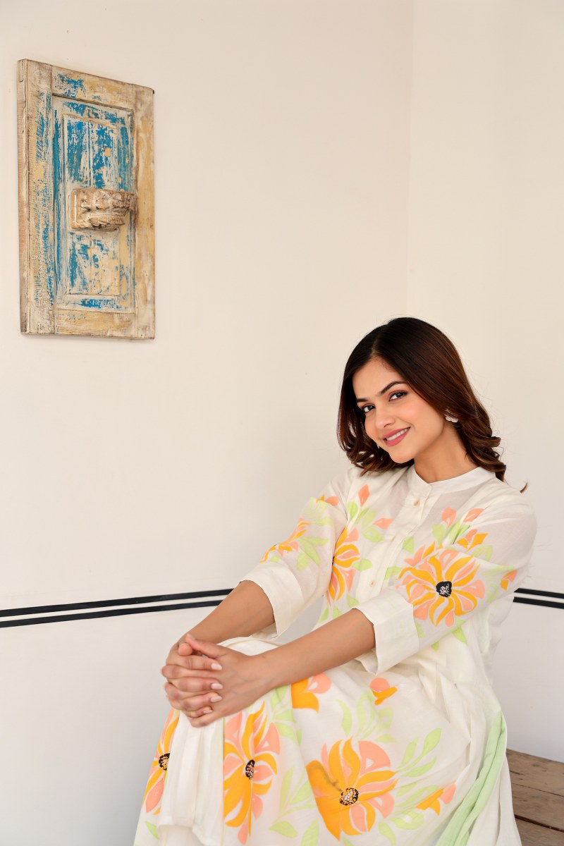 Tiara sunflower cotton kurta pant set