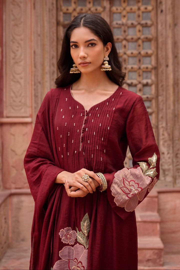 Gaurisha Bean embroidery mul chanderi premium suit set