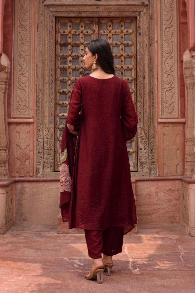 Gaurisha Bean embroidery mul chanderi premium suit set