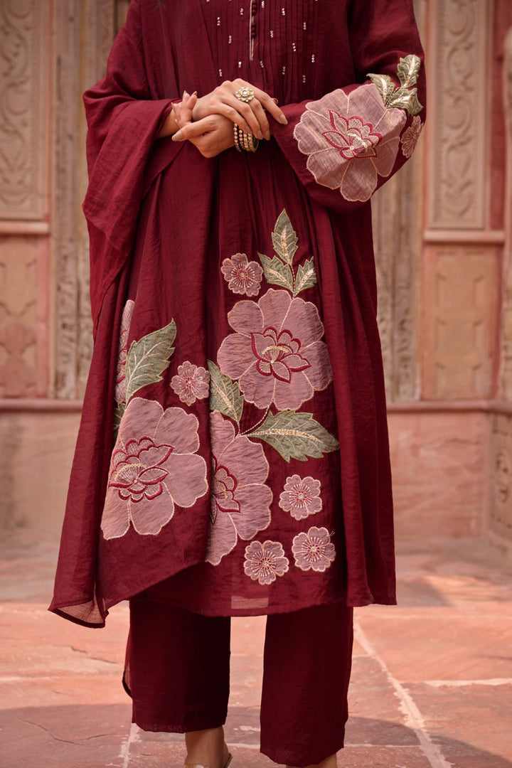 Gaurisha Bean embroidery mul chanderi premium suit set