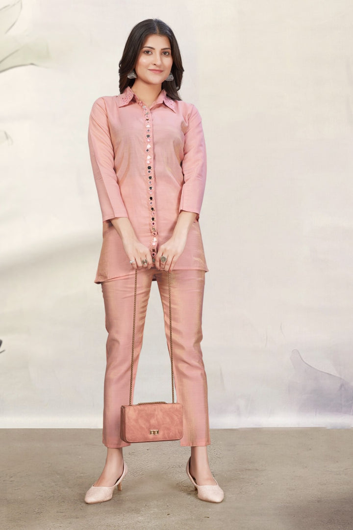 Divya Apricot Mirror Work Co-ord Set