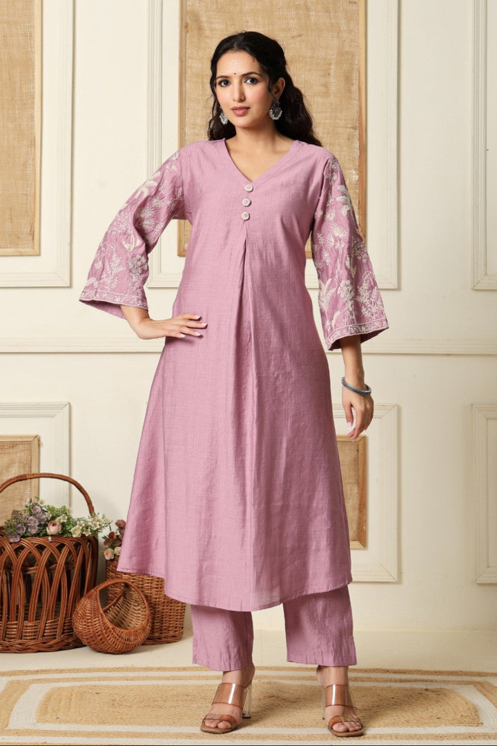 Sumaiya flamingo embroidery kurta pant set