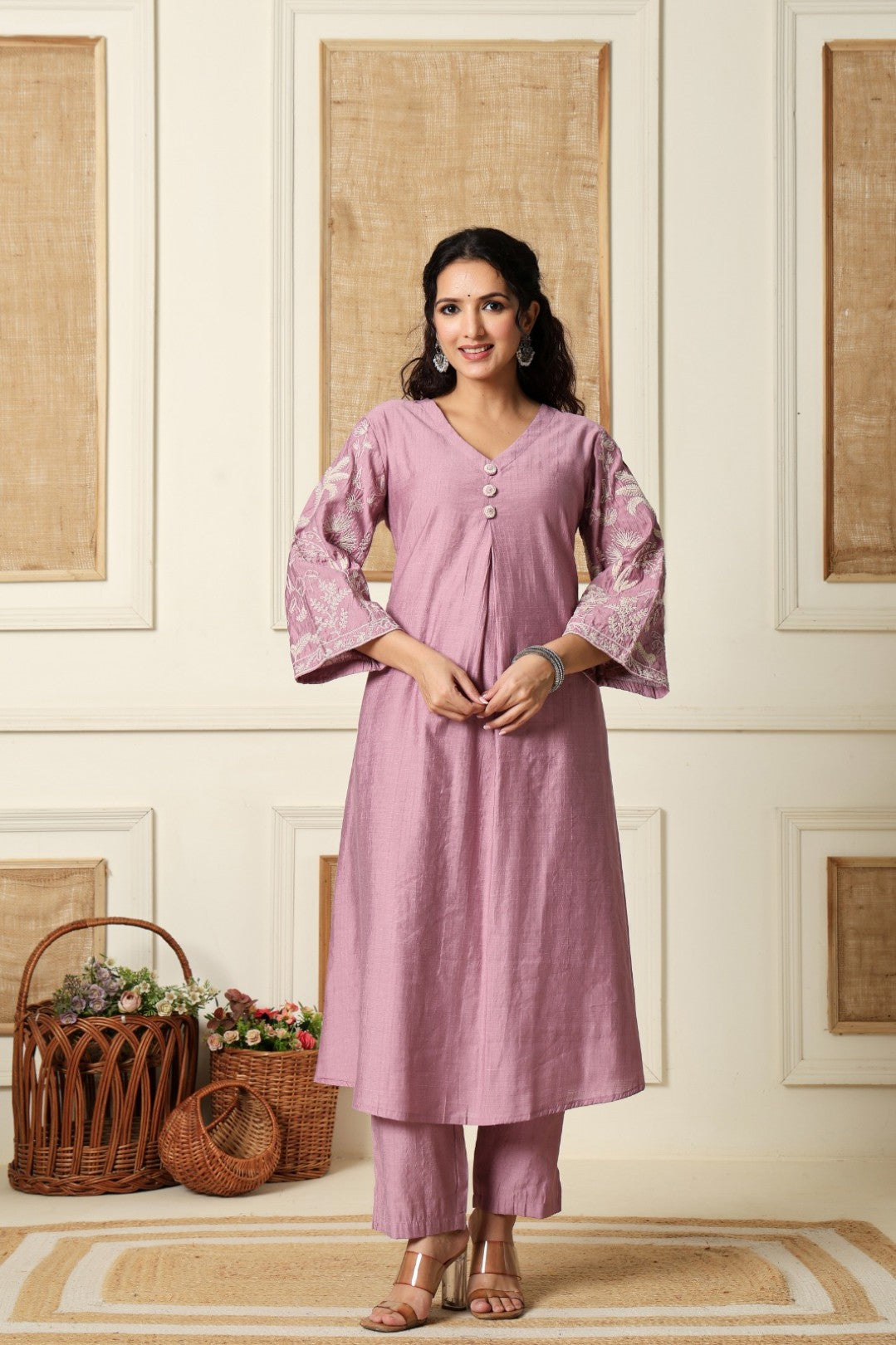 Sumaiya flamingo embroidery kurta pant set