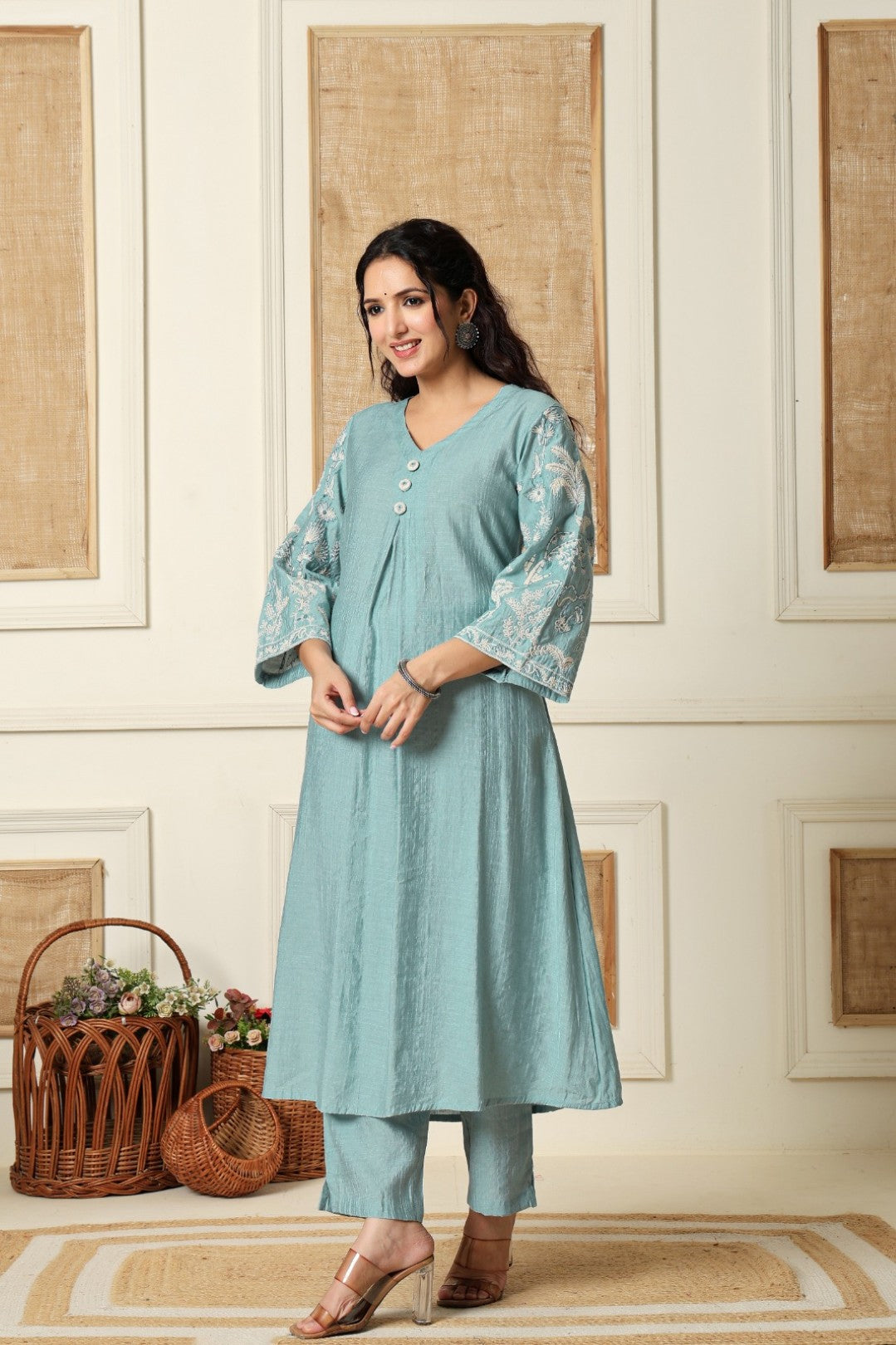 Sumaiya skyblue embroidery kurta pant set
