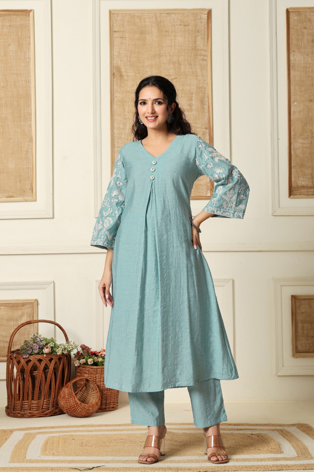 Sumaiya skyblue embroidery kurta pant set