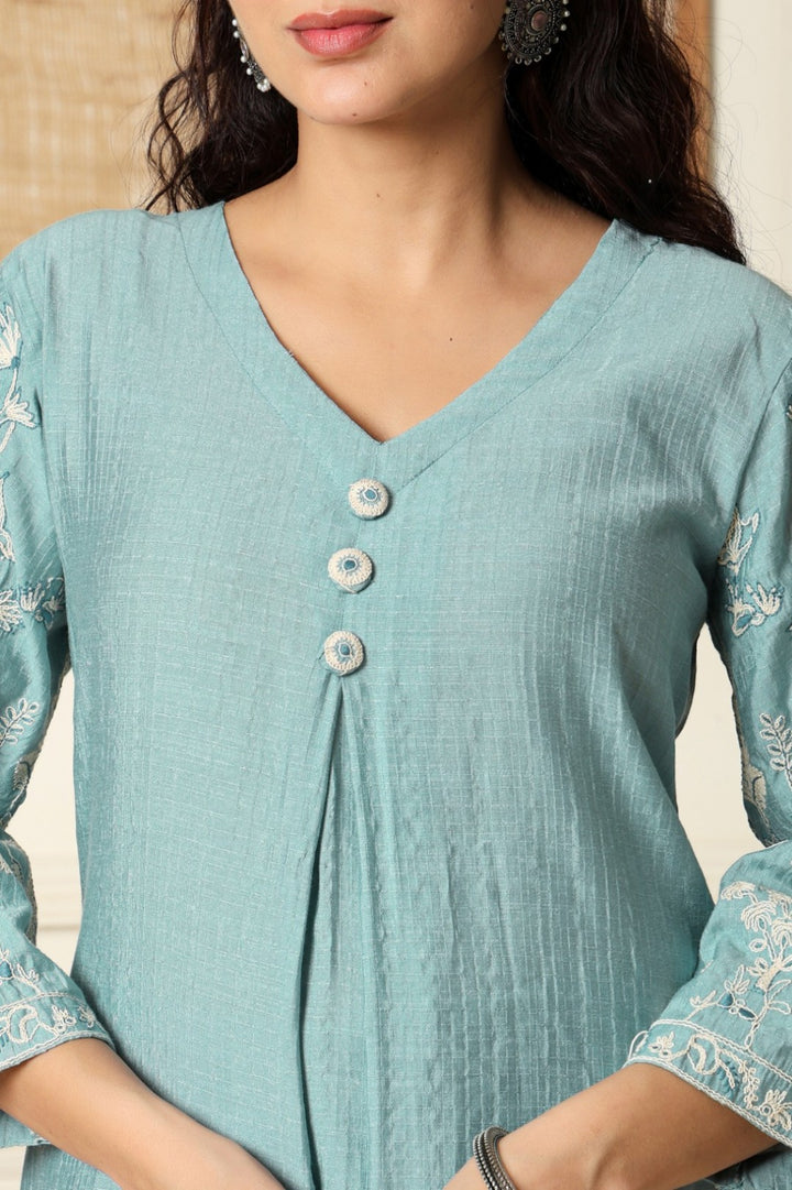 Sumaiya skyblue embroidery kurta pant set