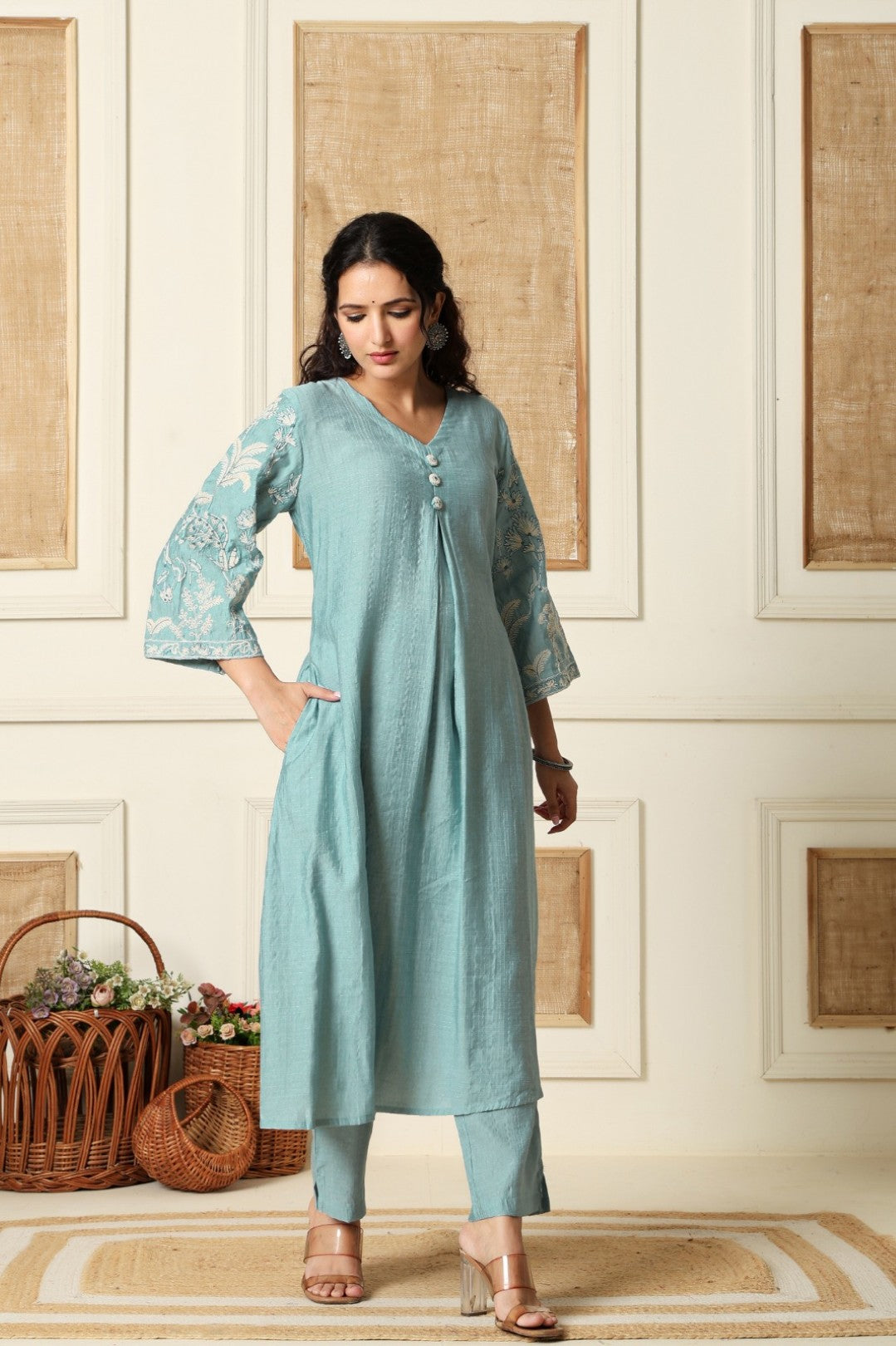 Sumaiya skyblue embroidery kurta pant set