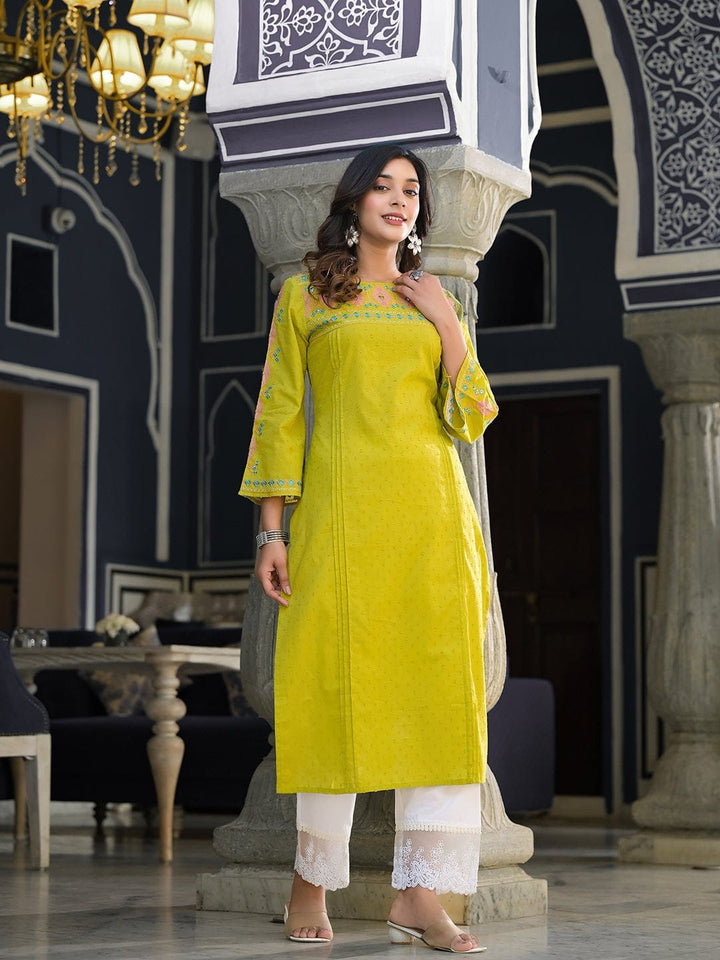 Nabha Citron Embroidered Kurti