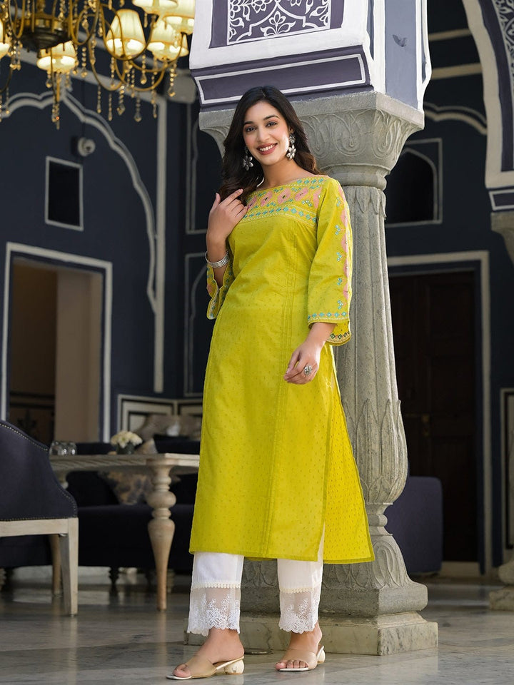 Nabha Citron Embroidered Kurti