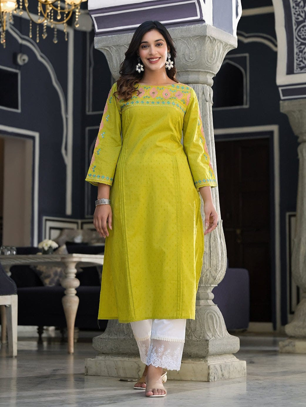 Nabha Citron Embroidered Kurti