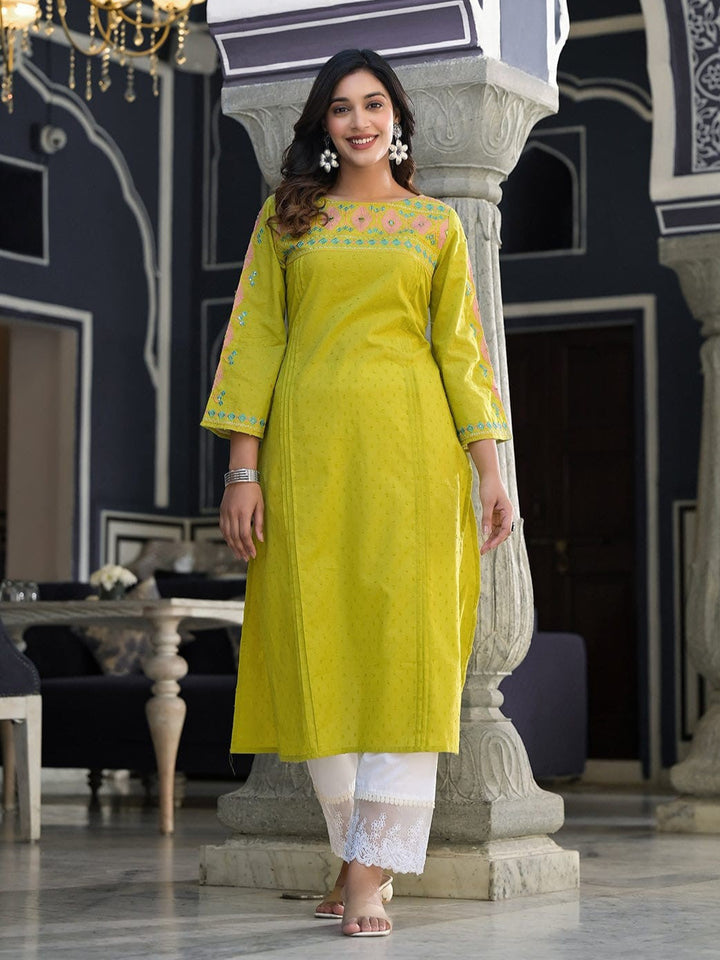 Nabha Citron Embroidered Kurti