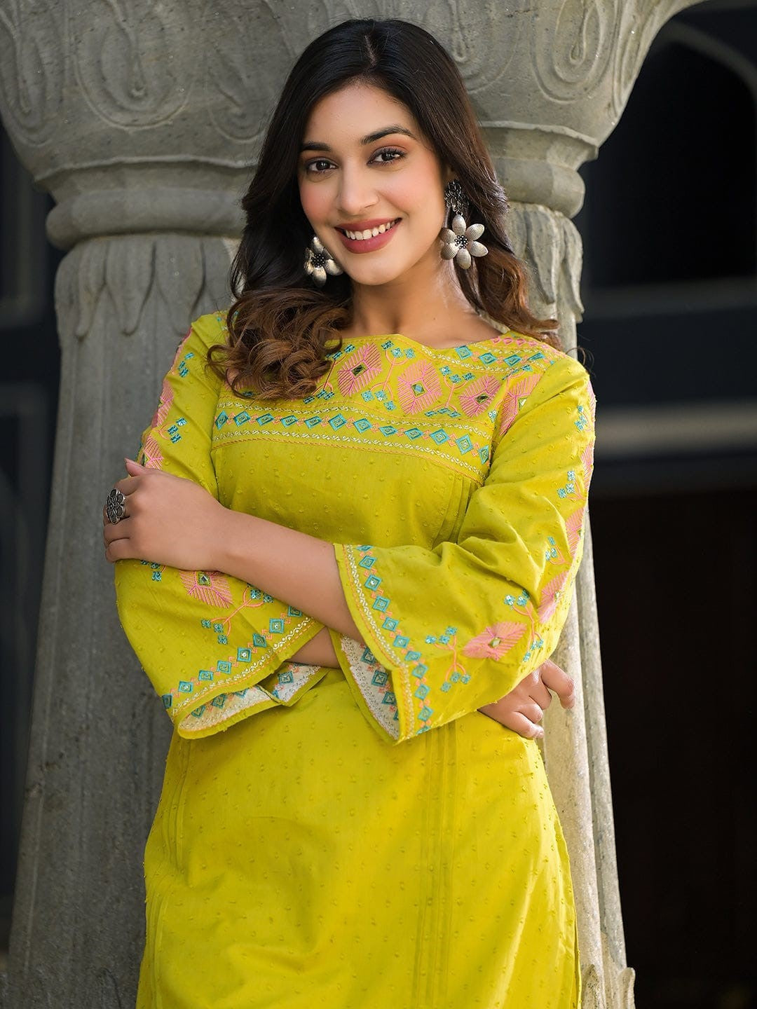 Nabha Citron Embroidered Kurti