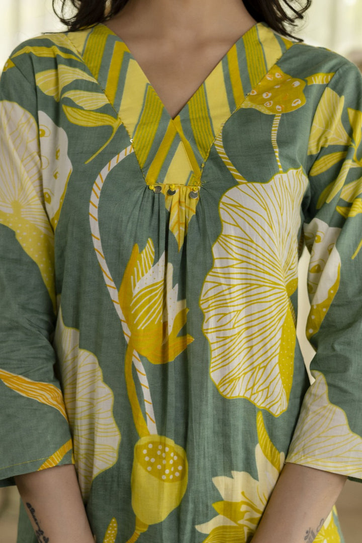 Mahua basil printed kurta pant set