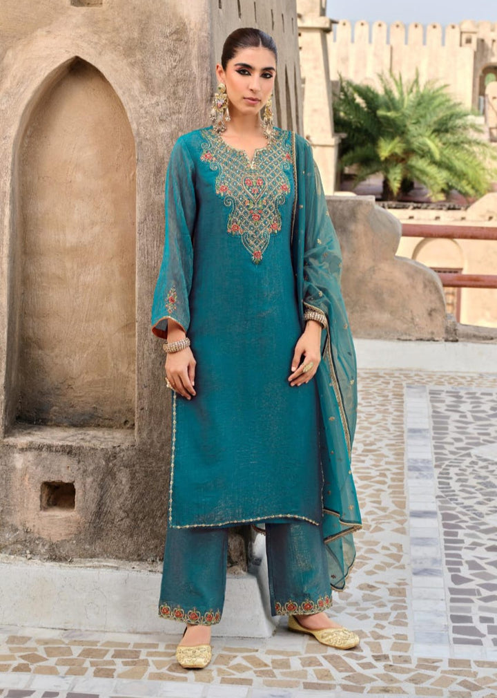 Gambhir Teal Full work suit set