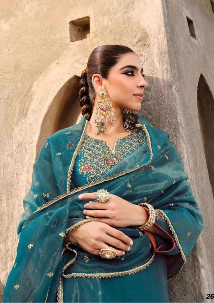 Gambhir Teal Full work suit set