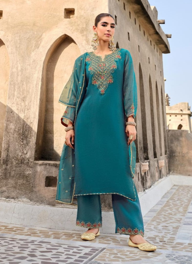 Gambhir Teal Full work suit set