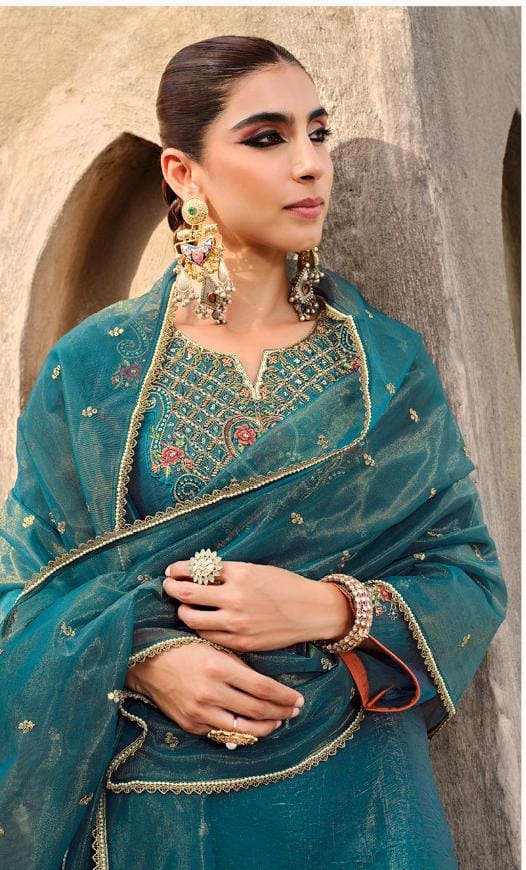 Gambhir Teal Full work suit set