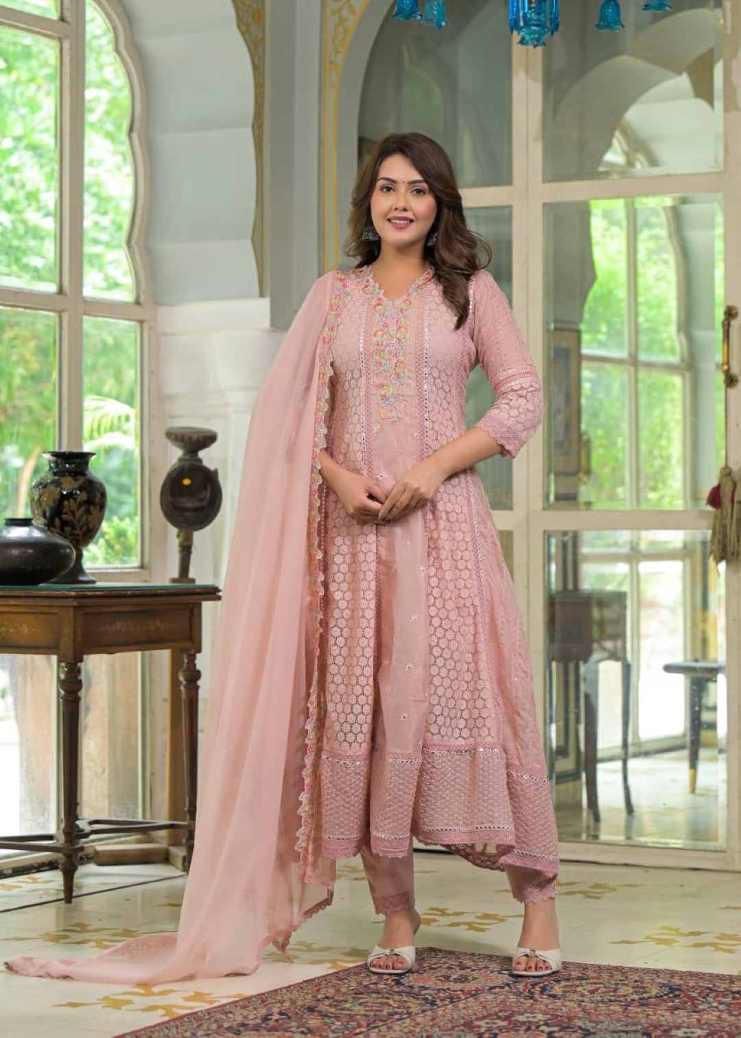 Sanmati blush full work suit set