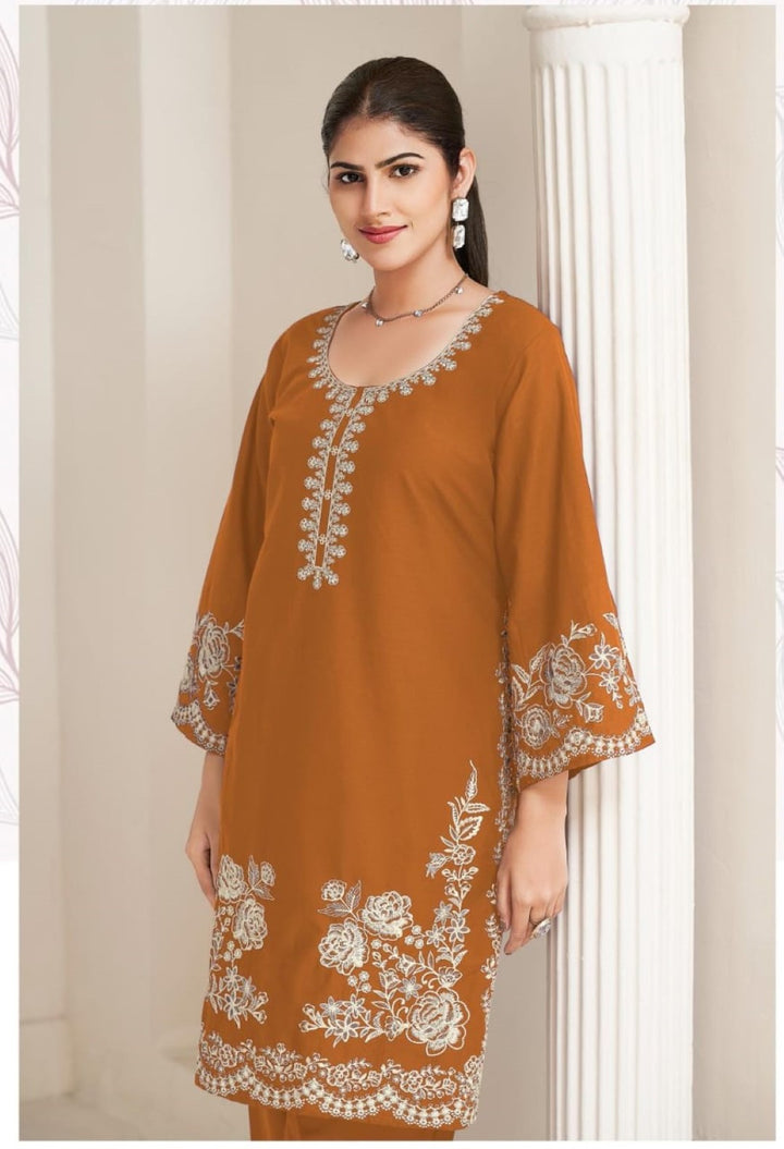 Akon apricot Embroidery Co-ord set