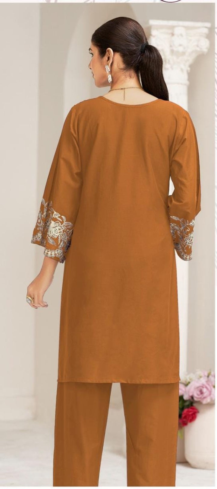 Akon apricot Embroidery Co-ord set