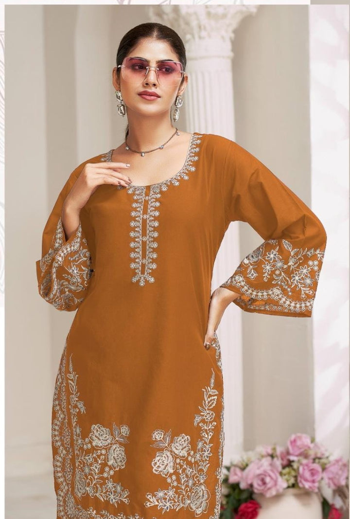 Akon apricot Embroidery Co-ord set