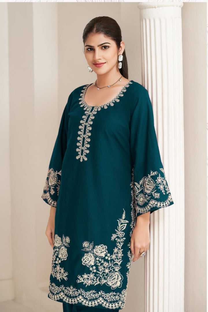 Akon Peacock embroidery co-ord set