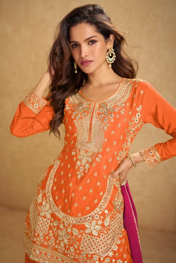 Imli Tangerine Full Work Premium Suit set
