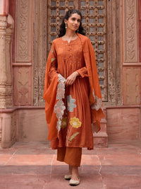 Gaurisha apricot mul chanderi embroidery suit set