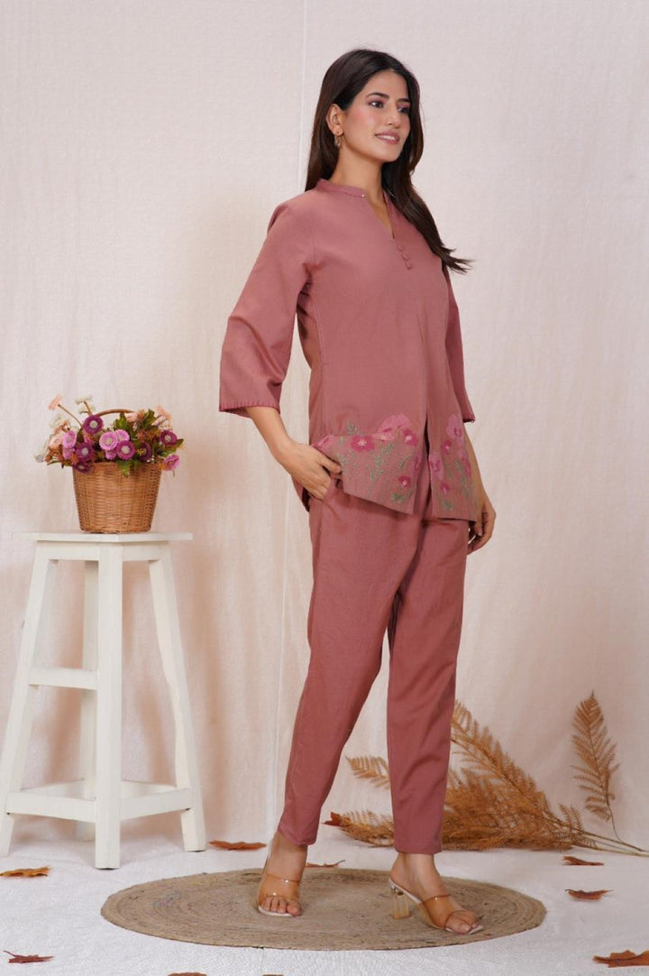 Mokabara puce embroidery cotton co-ord set