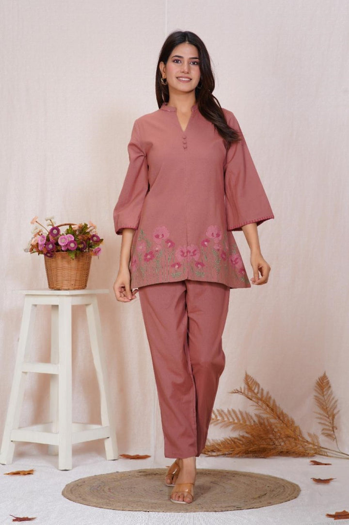 Mokabara puce embroidery cotton co-ord set