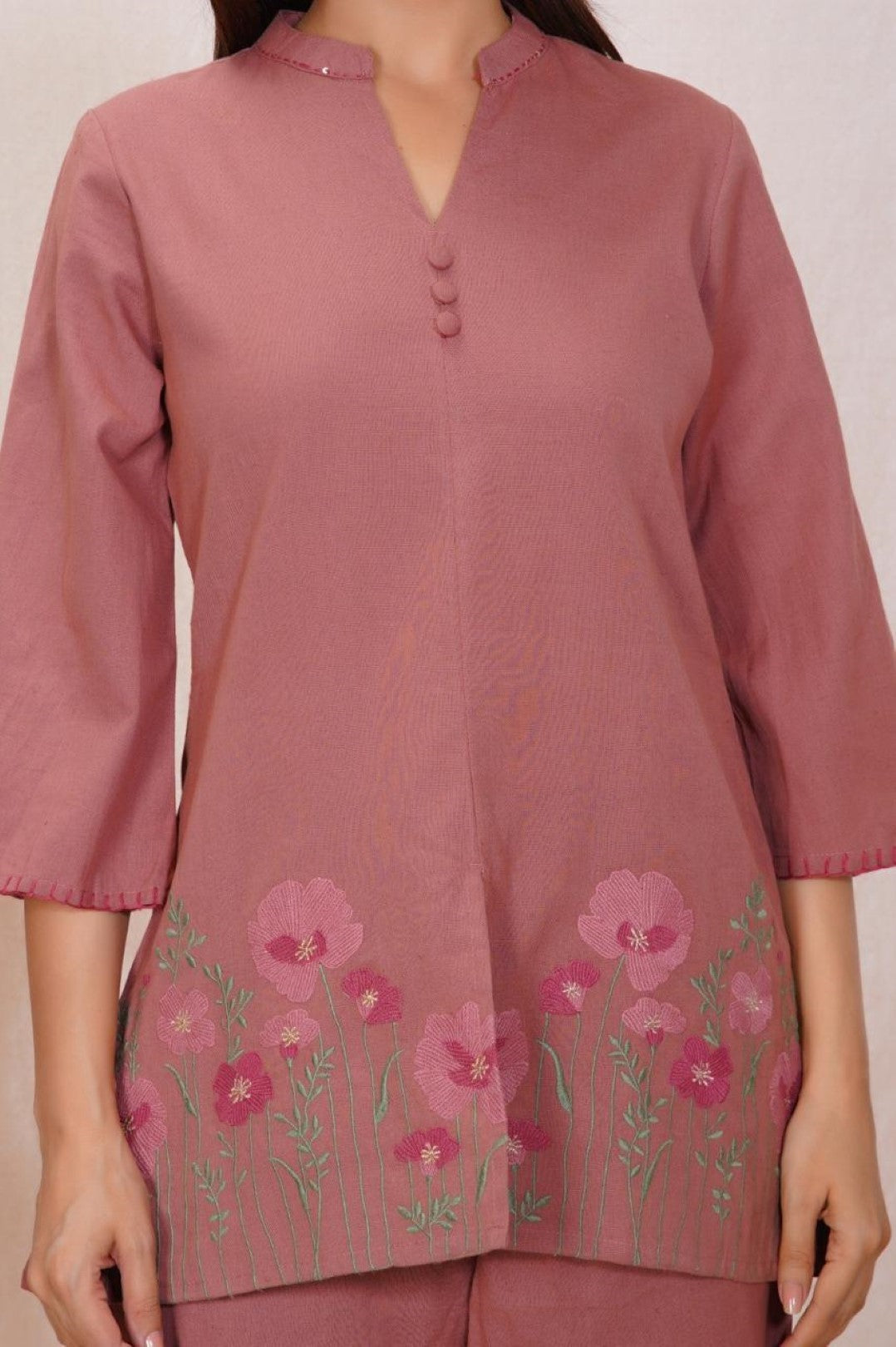 Mokabara puce embroidery cotton co-ord set