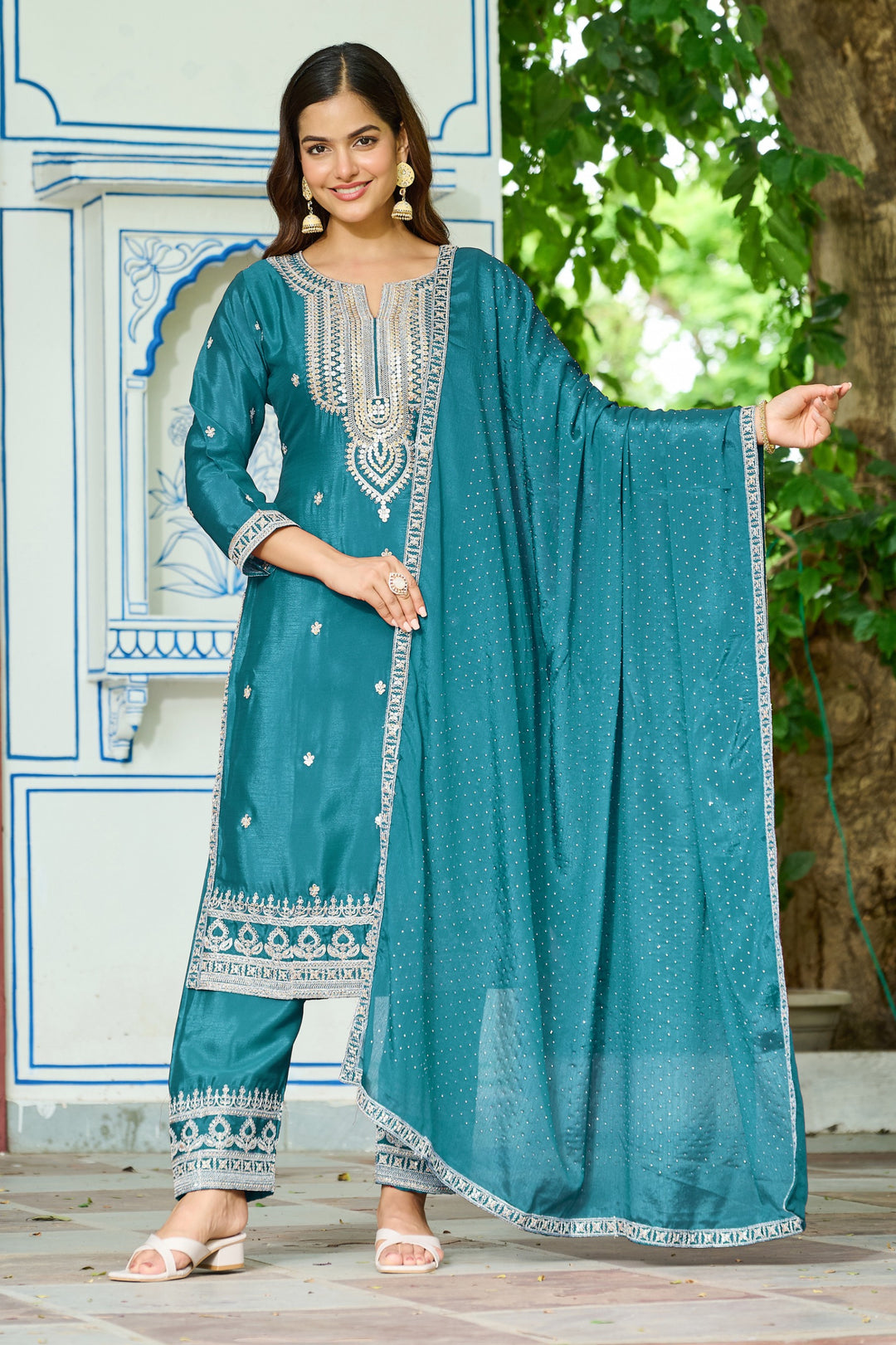 Malti peacock full work suit set