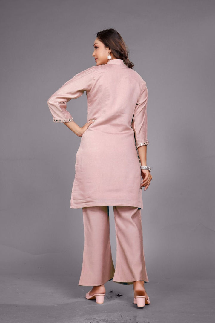 Divya salmon mirror work co-ord set