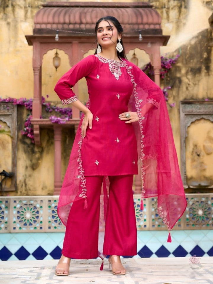 Anshu Carmine Full Work Suit Set