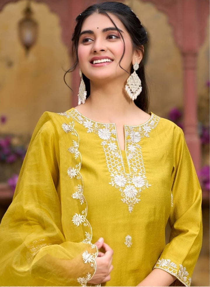 Anshu Mustard Full Work Suit Set