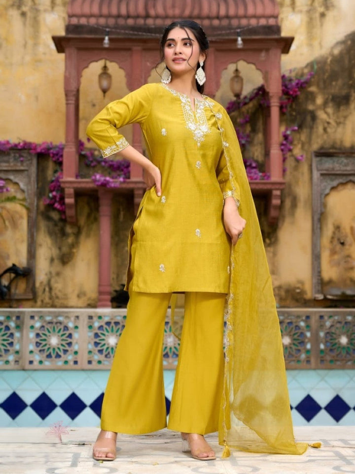 Anshu Mustard Full Work Suit Set