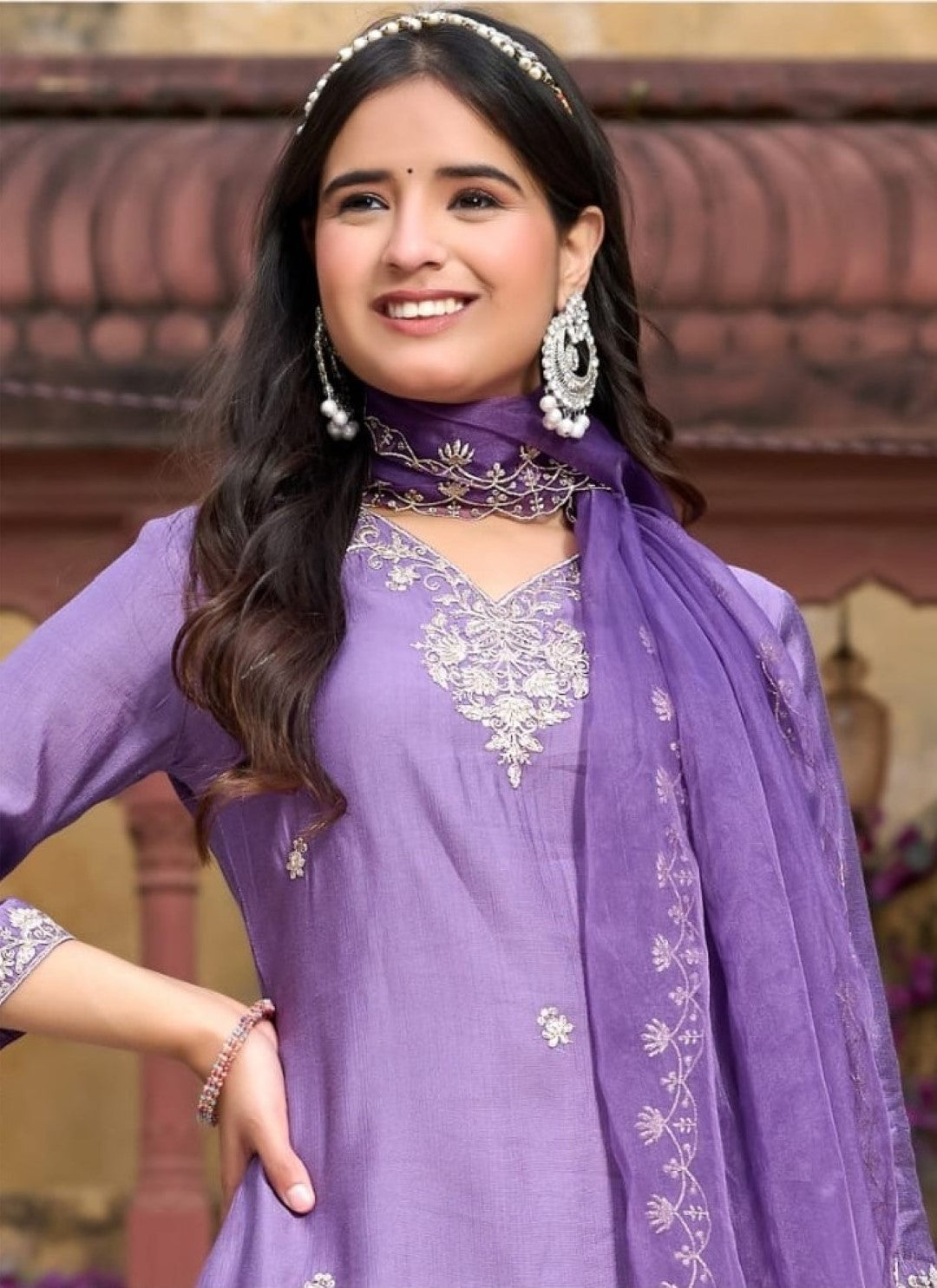 Anshu Lavender Full Work Suit Set