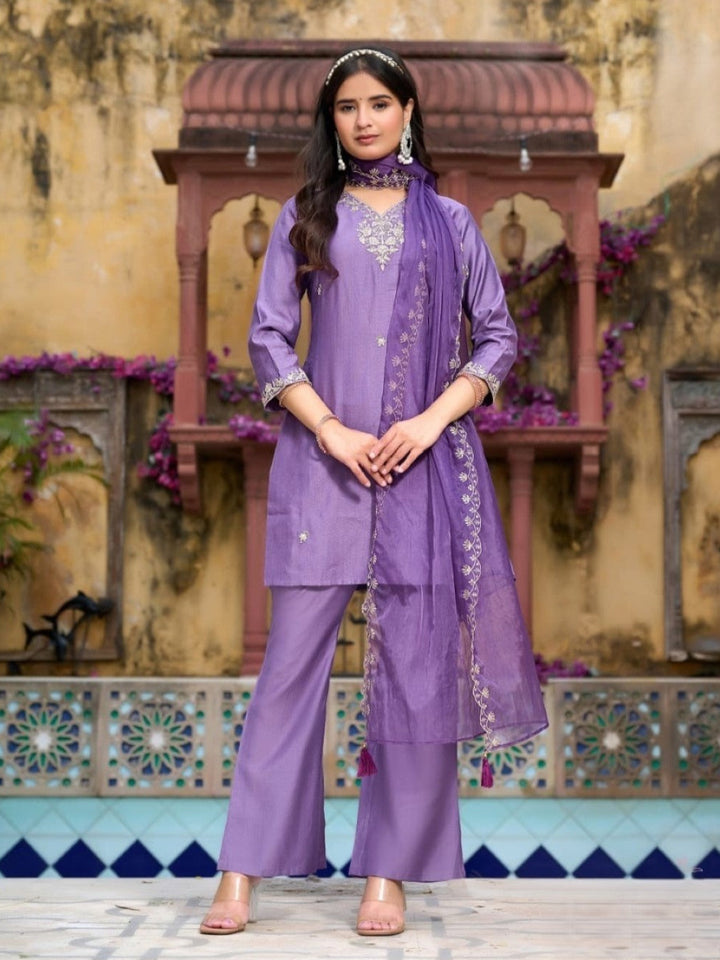 Anshu Lavender Full Work Suit Set