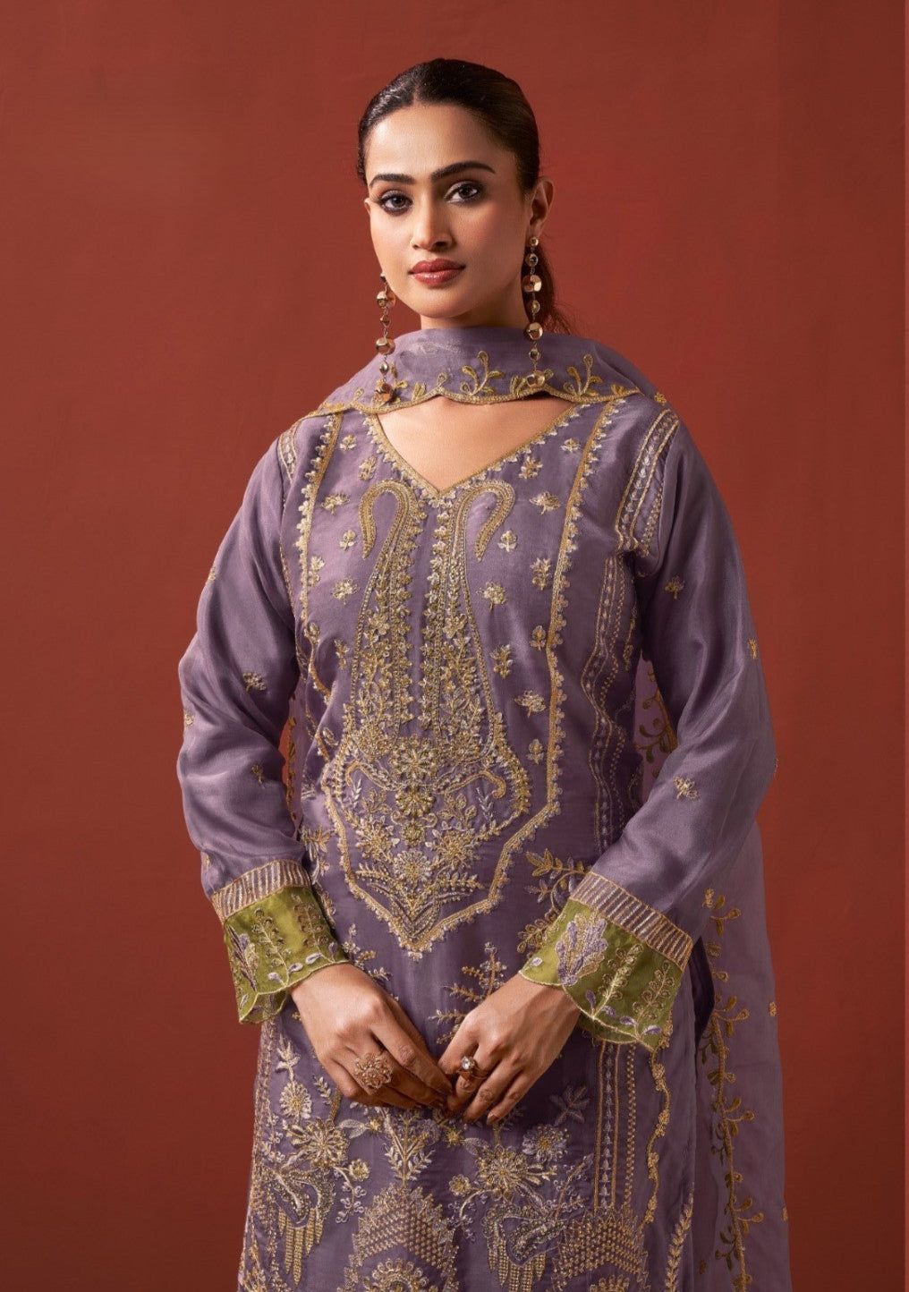 Shamsad orchid Full Work lawn suit set